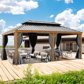 12'x20' Hardtop Gazebo Galvanized Steel Double-Roof Gazebo w/ Netting & Curtain